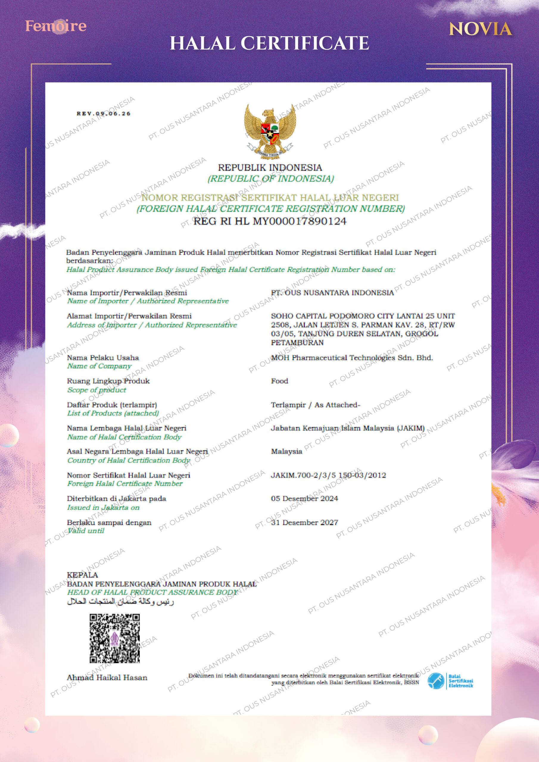 NOVIA Halal Sertifikat ReNew (2026) page 1